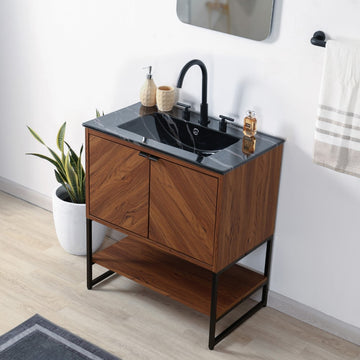 Juhl Chevron-Front Modern Minimalist 2-Shelf Bath Vanity Cabinet Only (Sink Basin Not Included)